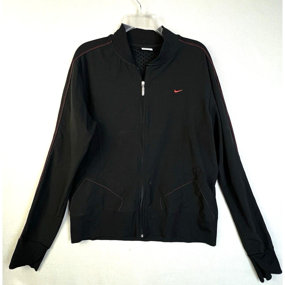 Nike Track Jacket Women XL Black Red Full Zip Activewear Runner Stretch Outdoors